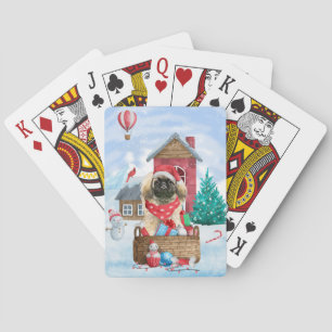 Pekingese Dog In snow Christmas Dog House Playing Cards