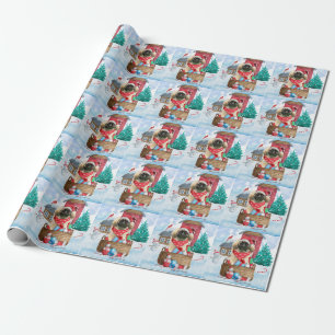Pekingese Dog In snow Christmas Dog House Wrapping Paper