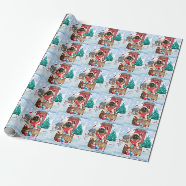 Pekingese Dog In snow Christmas Dog House Wrapping Paper (Unrolled)