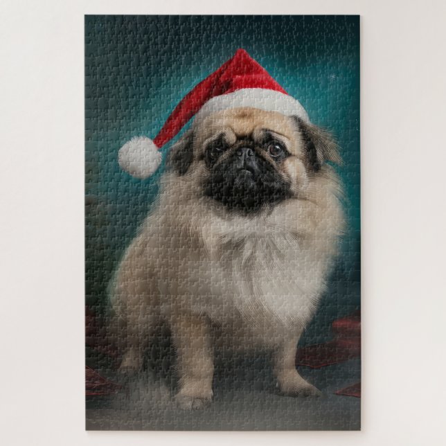 Pekingese Dog in Snow Christmas Jigsaw Puzzle (Vertical)
