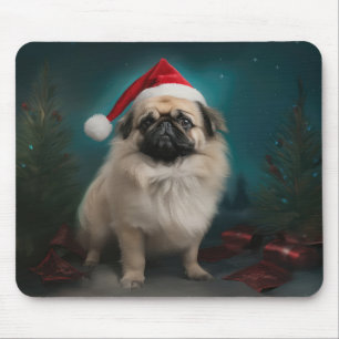 Pekingese Dog in Snow Christmas Mouse Mat