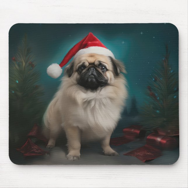 Pekingese Dog in Snow Christmas Mouse Mat (Front)