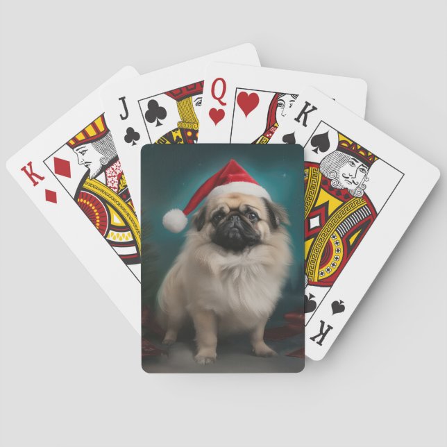 Pekingese Dog in Snow Christmas Playing Cards (Back)