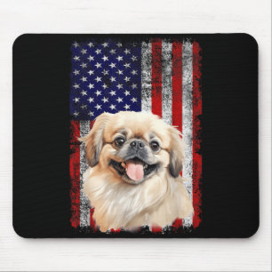 Pekingese Dog Lover US Flag 4th of July Patriotic Mouse Mat