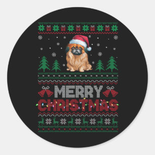 Pekingese Dog Lovers Santa Hat Christmas Tree Ligh Classic Round Sticker