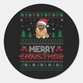 Pekingese Dog Lovers Santa Hat Christmas Tree Ligh Classic Round Sticker