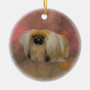 Pekingese Dog on Mauve Abstract Ceramic Tree Decoration