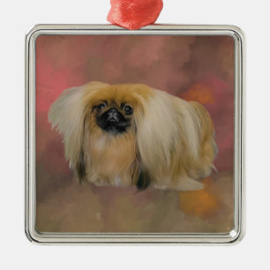 Pekingese Dog on Mauve Abstract Metal Tree Decoration