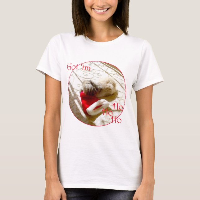 Pekingese Dog Santa Hat T-Shirt (Front)