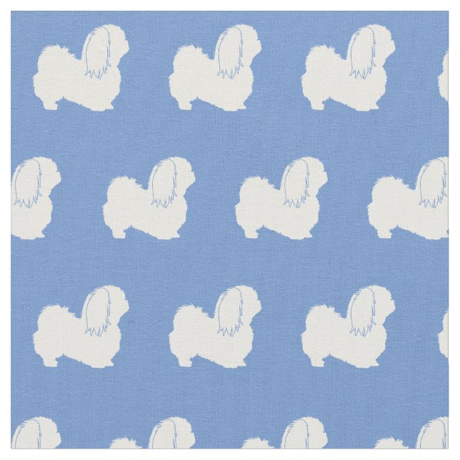 Pekingese Dog Silhouette Pet Light Blue Fabric (Close Up)
