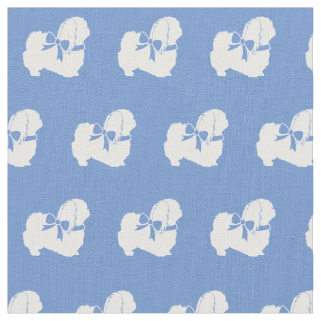 Pekingese Dog Silhouette Pet Light Blue Fabric (Close Up)
