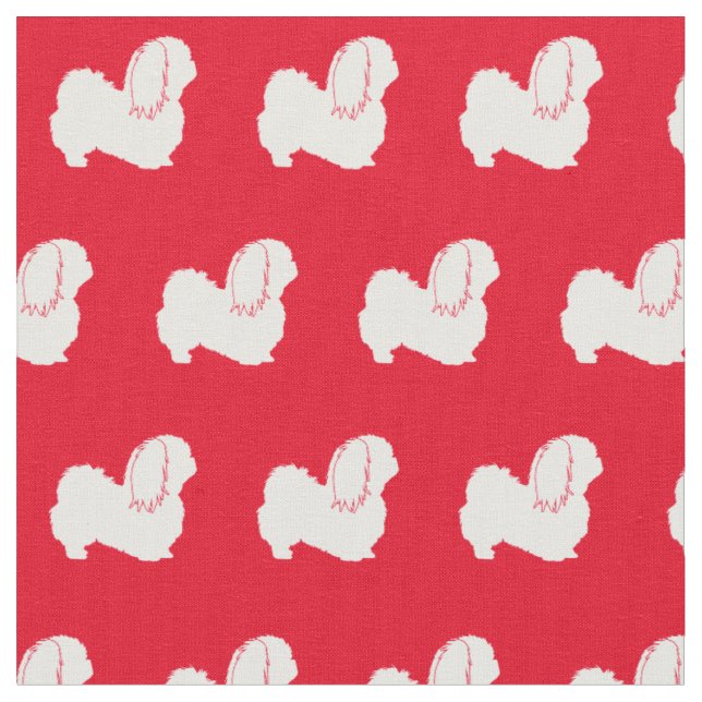 Pekingese Dog Silhouette Pet Red Fabric (Close Up)
