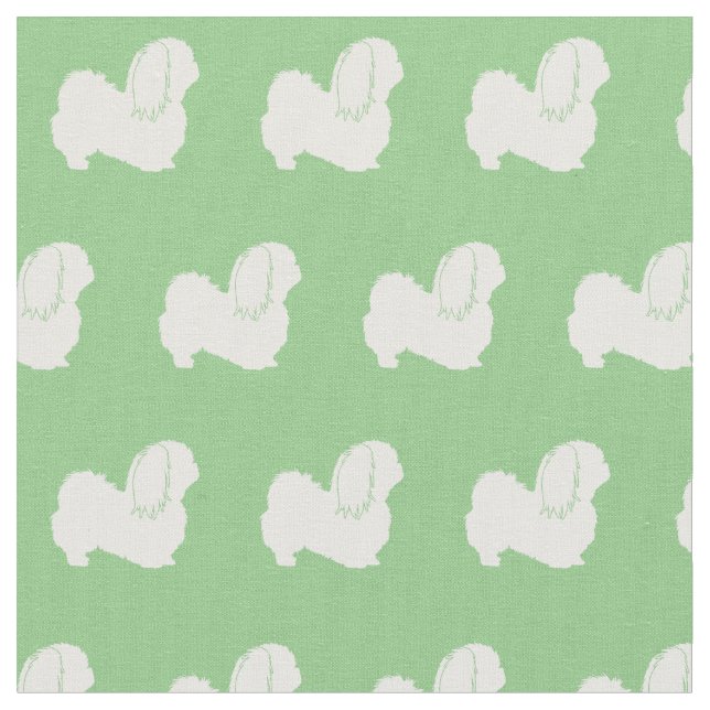 Pekingese Dog Silhouette Pet Sage Green Fabric (Close Up)