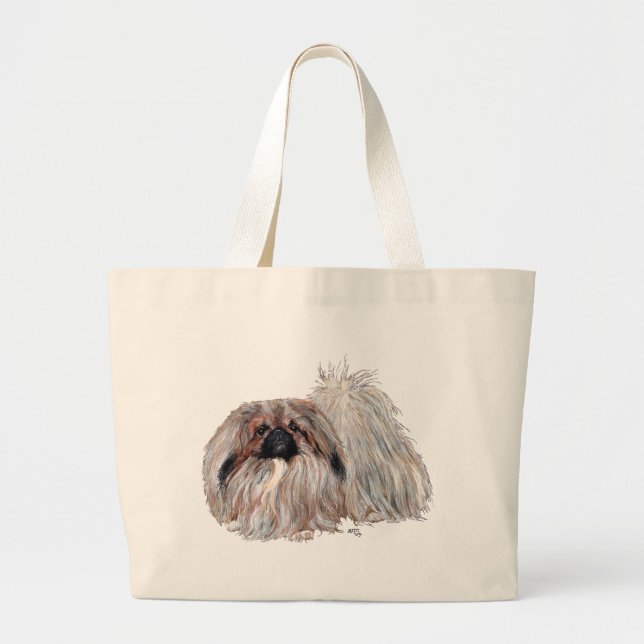 Pekingese Dog Standing Large Tote Bag (Front)