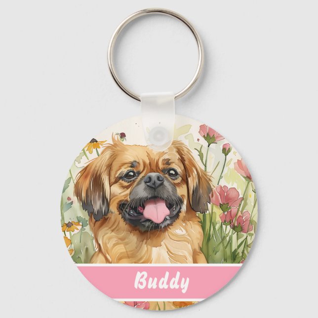 Pekingese Dog Tag – Custom Info Key Ring (Front)
