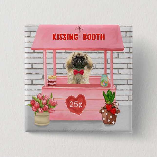 pekingese Dog Valentine's Day Kissing Booth 15 Cm Square Badge (Front)