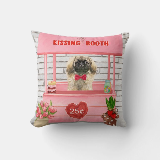 pekingese Dog Valentine's Day Kissing Booth  Cushion (Front)
