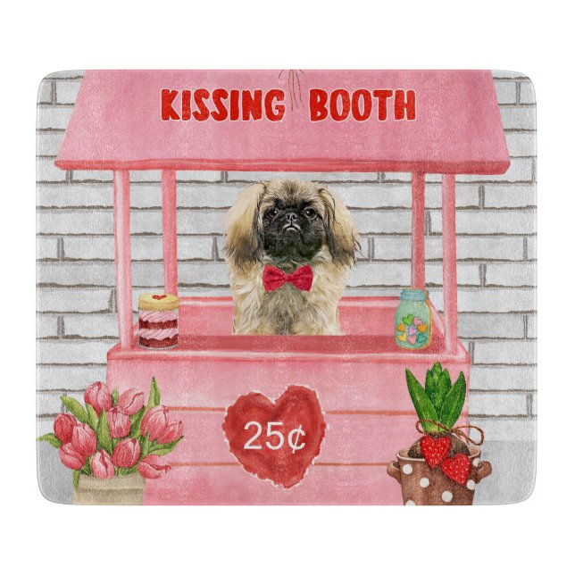 pekingese Dog Valentine's Day Kissing Booth Cutting Board (Front)