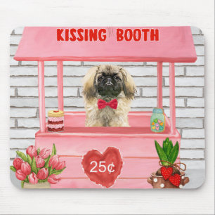 pekingese Dog Valentine's Day Kissing Booth Mouse Mat