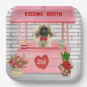 pekingese Dog Valentine's Day Kissing Booth Paper Plate