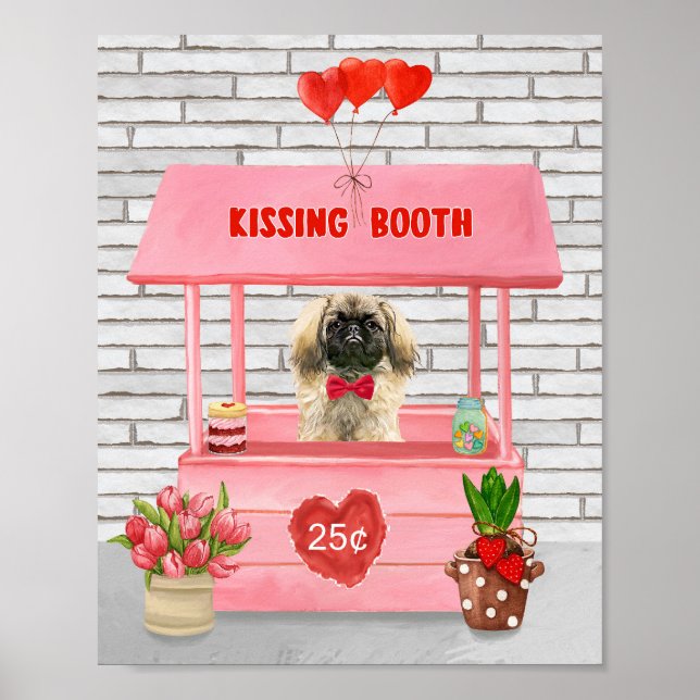 pekingese Dog Valentine's Day Kissing Booth Poster (Front)