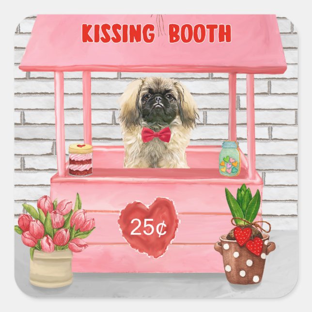 pekingese Dog Valentine's Day Kissing Booth Square Sticker (Front)