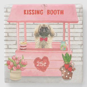 pekingese Dog Valentine's Day Kissing Booth Stone Coaster