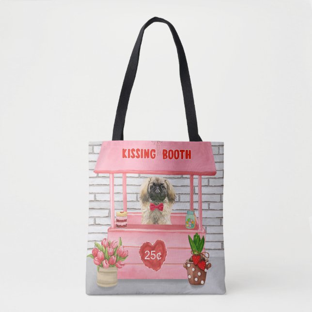 pekingese Dog Valentine's Day Kissing Booth Tote Bag (Front)