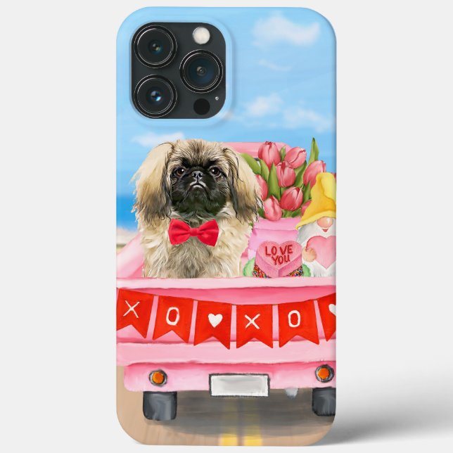 Pekingese Dog Valentine's Day Truck Hearts Case-Mate iPhone Case (Back)