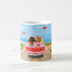 Pekingese Dog Valentine's Day Truck Hearts  Coffee Mug