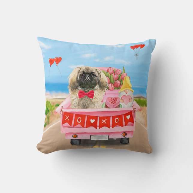 Pekingese Dog Valentine's Day Truck Hearts Cushion (Front)