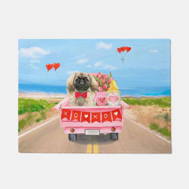 Pekingese Dog Valentine's Day Truck Hearts Doormat (Front)