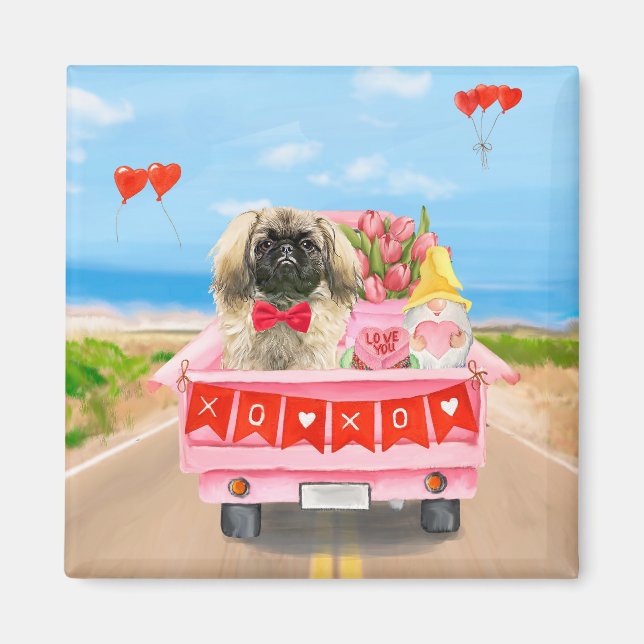 Pekingese Dog Valentine's Day Truck Hearts  Magnet (Front)