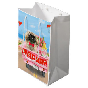 Pekingese Dog Valentine's Day Truck Hearts  Medium Gift Bag