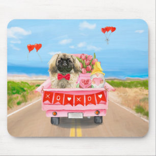 Pekingese Dog Valentine's Day Truck Hearts Mouse Mat