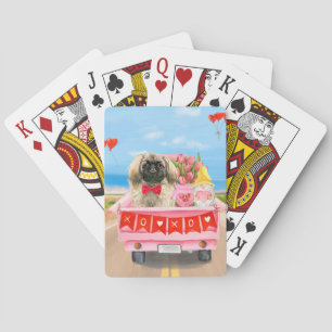 Pekingese Dog Valentine's Day Truck Hearts Playing Cards