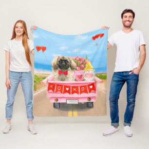 Pekingese Dog Valentine's Day Truck Throw Fleece Blanket