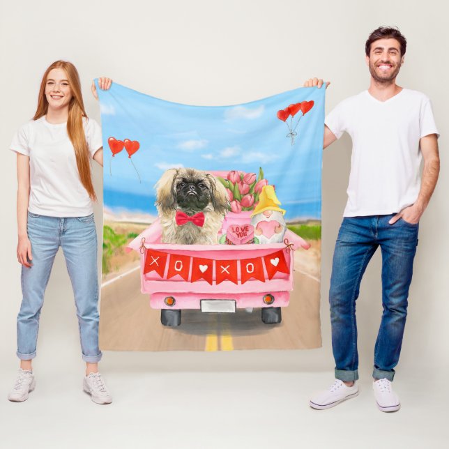 Pekingese Dog Valentine's Day Truck Throw Fleece Blanket (In Situ)