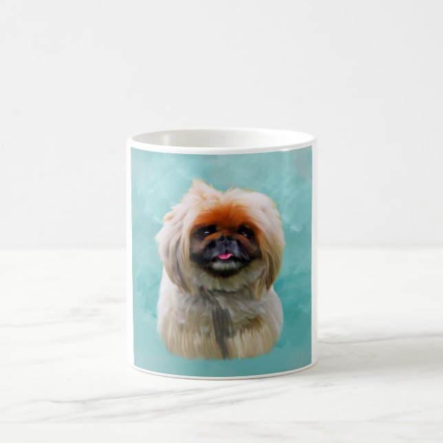 Pekingese Dog Watercolor Art Portrait Coffee Mug (Center)