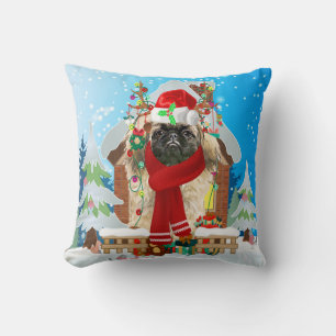 Pekingese dog with Christmas gifts Cushion