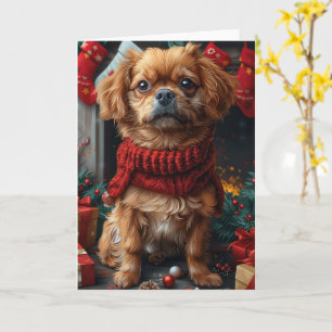 Pekingese Dog With Christmas Gifts Fireplace Card