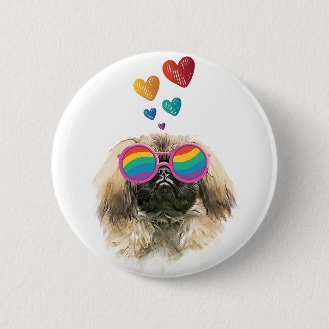 Pekingese Dog with Hearts Valentine's Day 6 Cm Round Badge (Front)