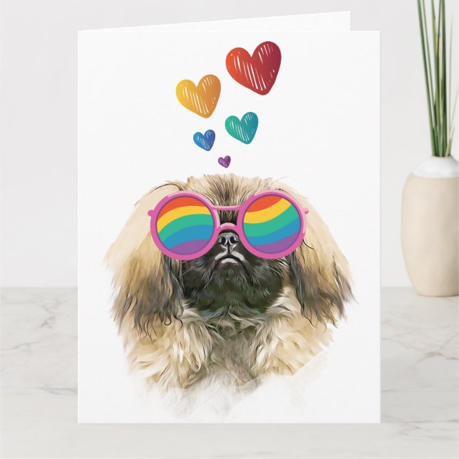 Pekingese Dog with Hearts Valentine's Day Card (Front)