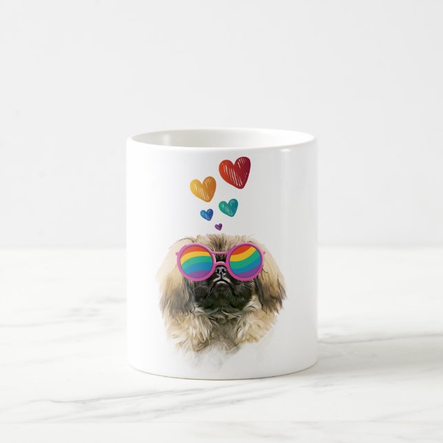 Pekingese Dog with Hearts Valentine's Day Coffee Mug (Center)