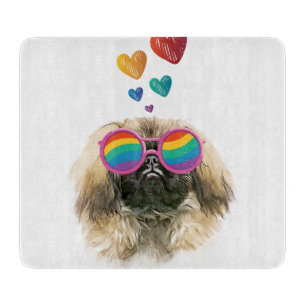 Pekingese Dog with Hearts Valentine's Day Cutting Board
