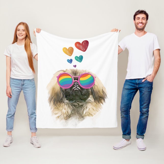 Pekingese Dog with Hearts Valentine's Day Fleece Blanket (In Situ)
