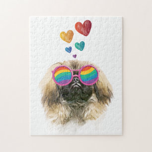 Pekingese Dog with Hearts Valentine's Day Jigsaw Puzzle
