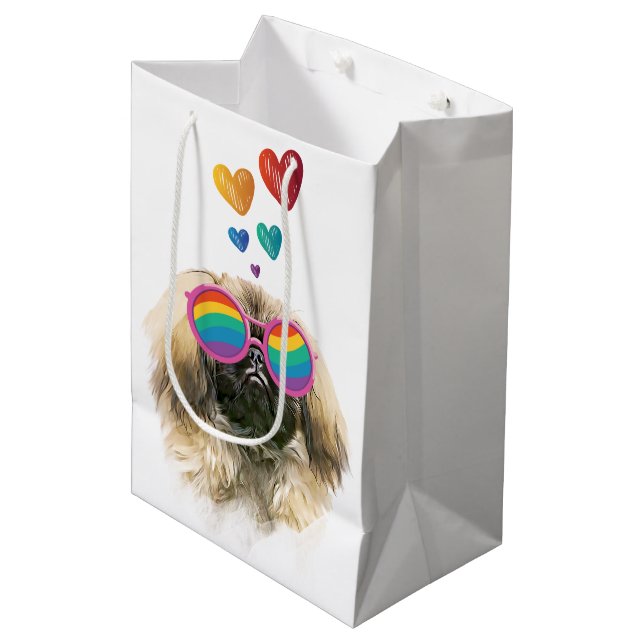 Pekingese Dog with Hearts Valentine's Day Medium Gift Bag (Front Angled)