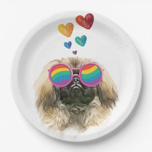 Pekingese Dog with Hearts Valentine's Day Paper Plate