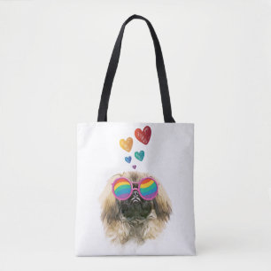 Pekingese Dog with Hearts Valentine's Day Tote Bag